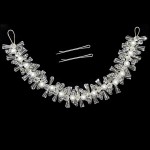 Tiara Ti034KK Argintie pentru mirese cu cristale si perle + 2 agrafe